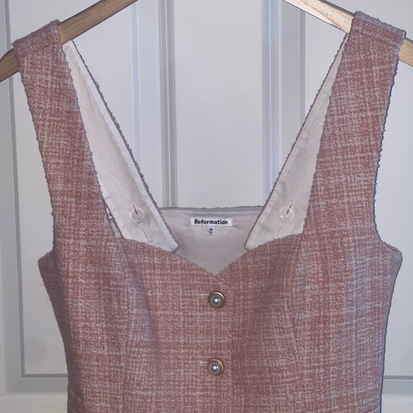 REFORMATION Amora Tweed-Textured Woven Top {$171} Pink Cream Pearl Buttons 10 - Picture 6 of 10